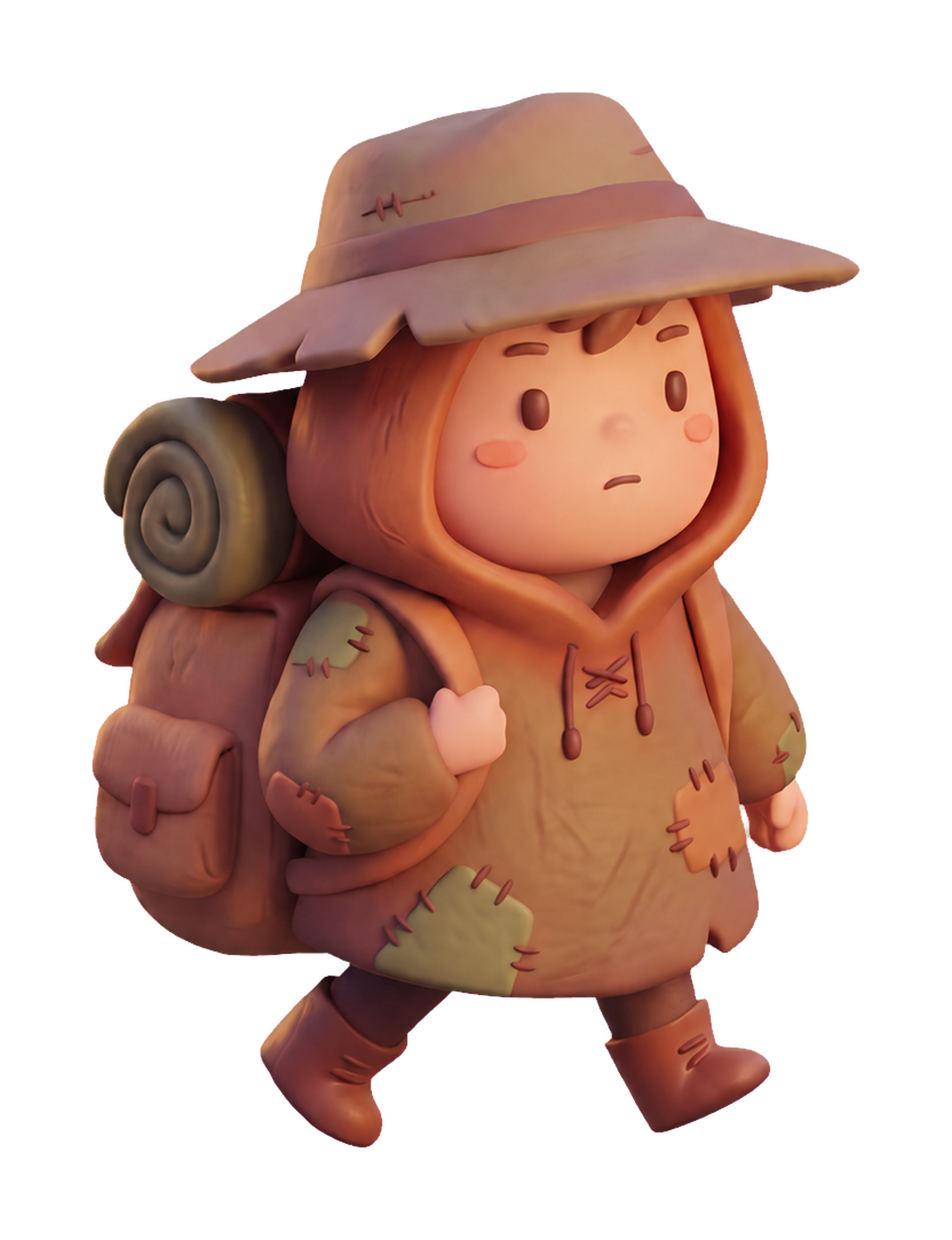 Mira, the Minutes & Maps travelling companion, walking with a backpack